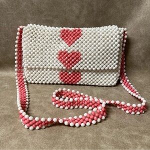 Isaac Mizrahi Pink and White Beaded Crossbody Bag